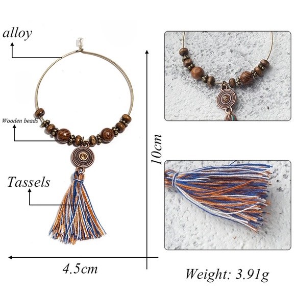 Wood bead tassel bohemian ethnic hippie earrings✨ - Picture 2 of 3